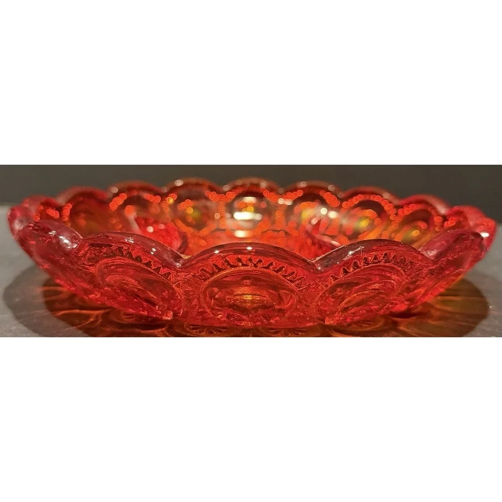 Vintage Moon and Star Amberina Glass Relish Dish 3 Part‎ Divided Server Red